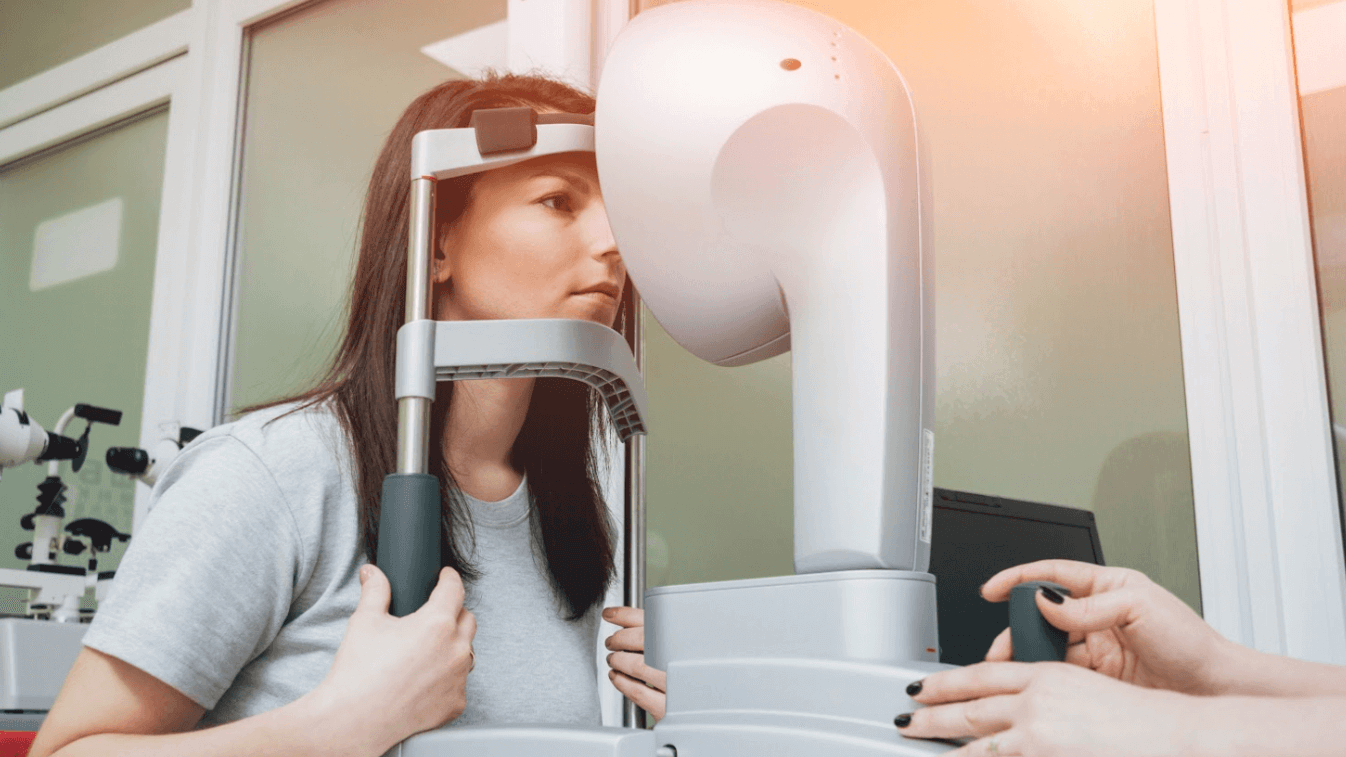 younger woman receiving eye ex